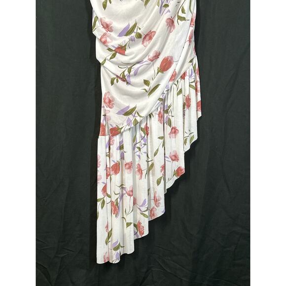 JLUXLABLE Strapless Dress L Floral Y2K 90's Fairy Ruched Asymmetrical - Picture 3 of 16